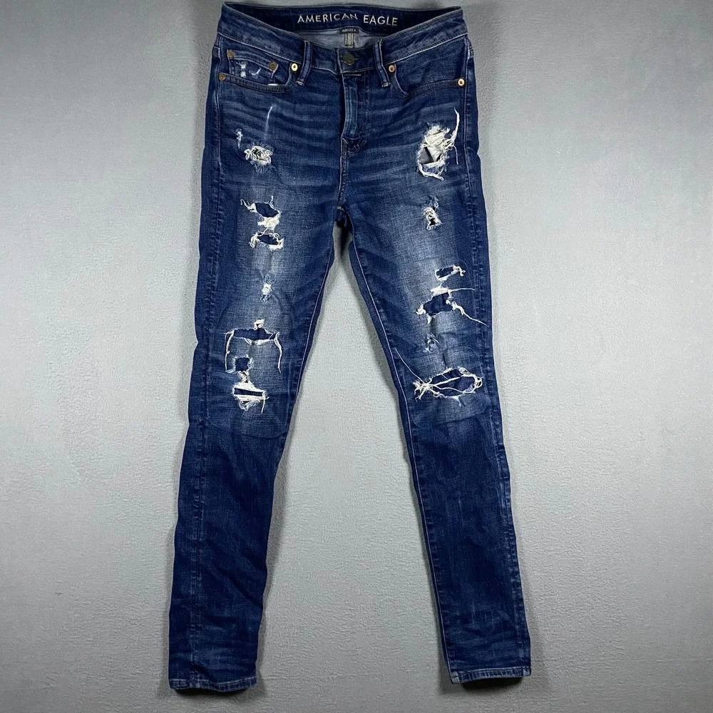 American Eagle Skinny Jeans Mens 30x32 Blue Distressed Ripped